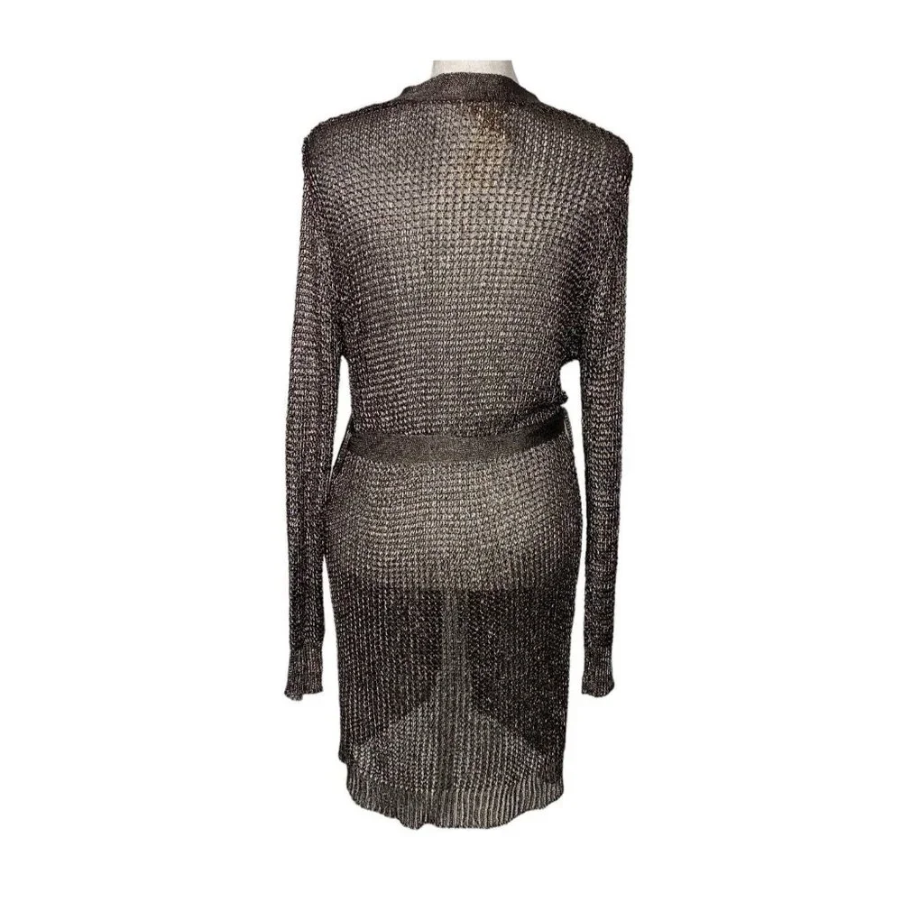 LOVE SENSE Women Metallic Knit‎ Sweater Sz M Silver Gunmetal Renaissance Goth